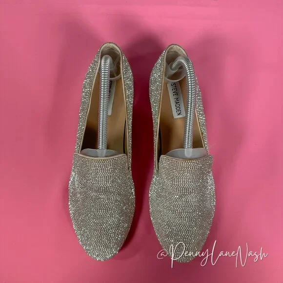Steve Madden Smile Rhinestone Loafer Flats Silver Size 8M - Picture 4 of 16